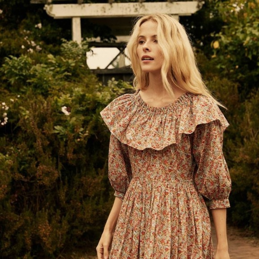 Doen Darcy Dress in Red Chive Liberty Fabric